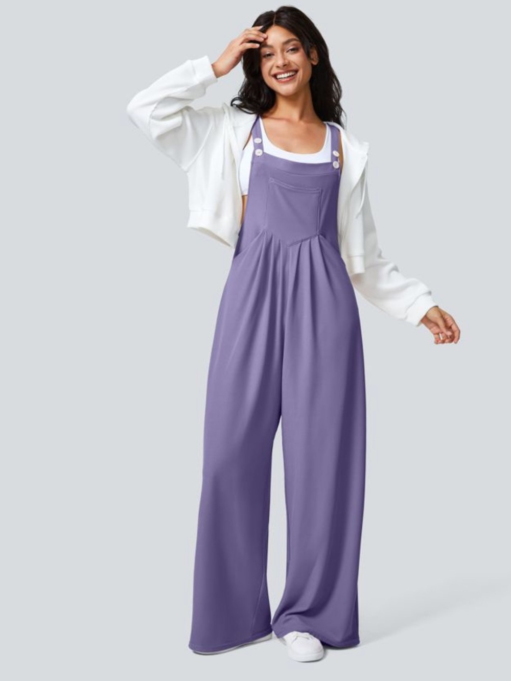 NWT Halara M Petite Mellow Purple Waffle Wide Leg Overalls Jumpsuit